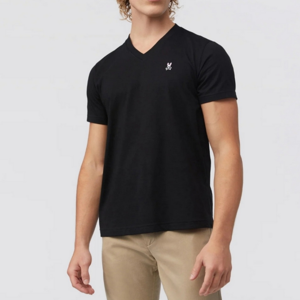 PSYCHO BUNNY Mens Classic V Neck Black Tee  4XLT
